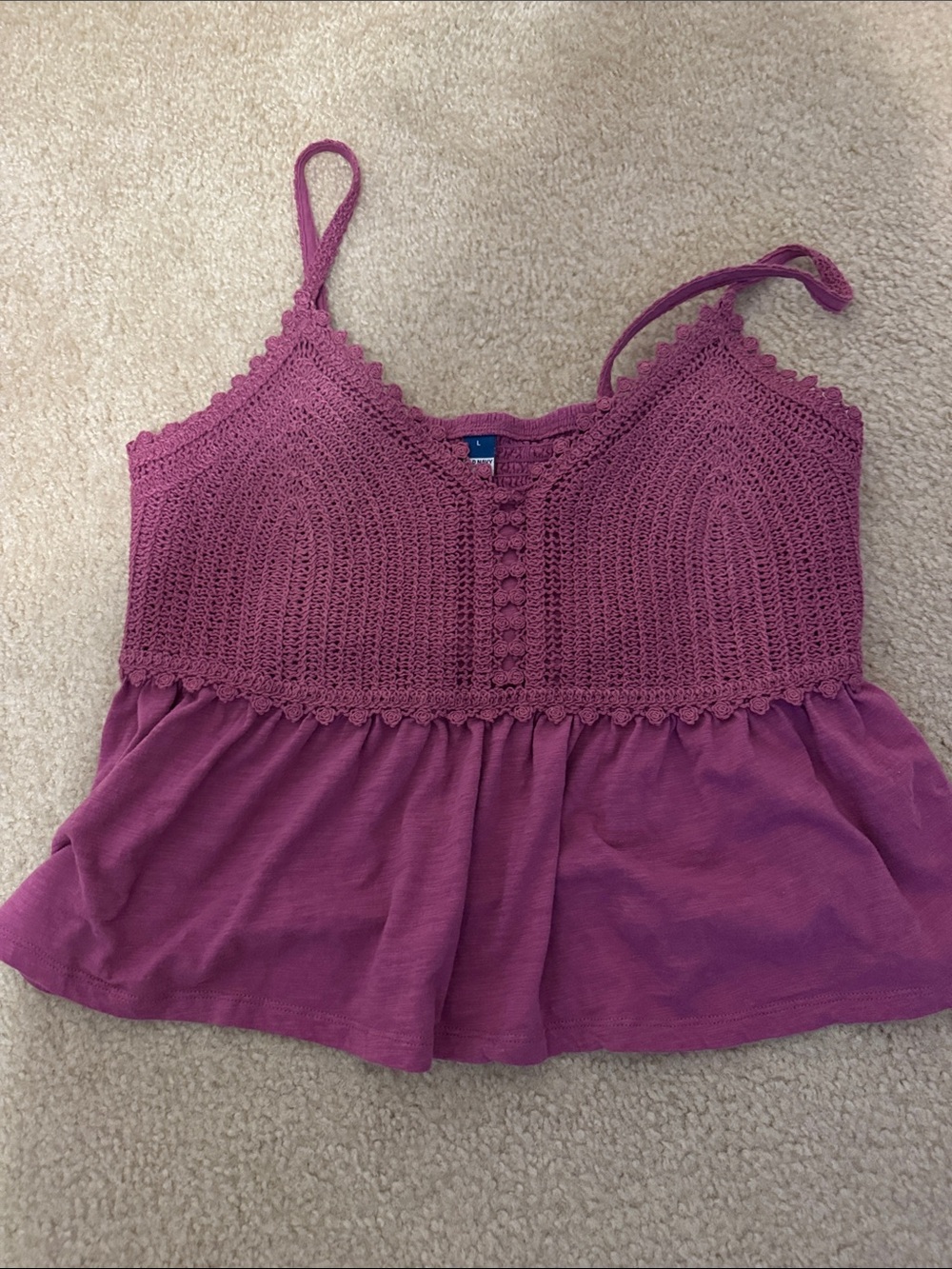 Old Navy Crochet Bodice Spaghetti Strap Tank - Raspberry